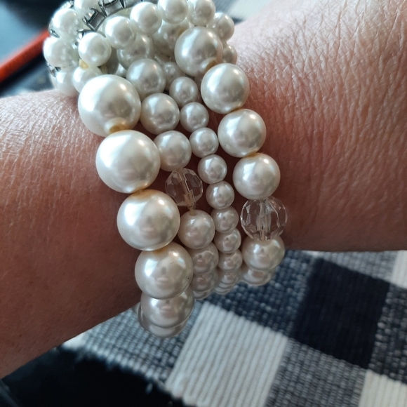 Multi Strand Pearl and Crystal Bracelet - Picture 6 of 6